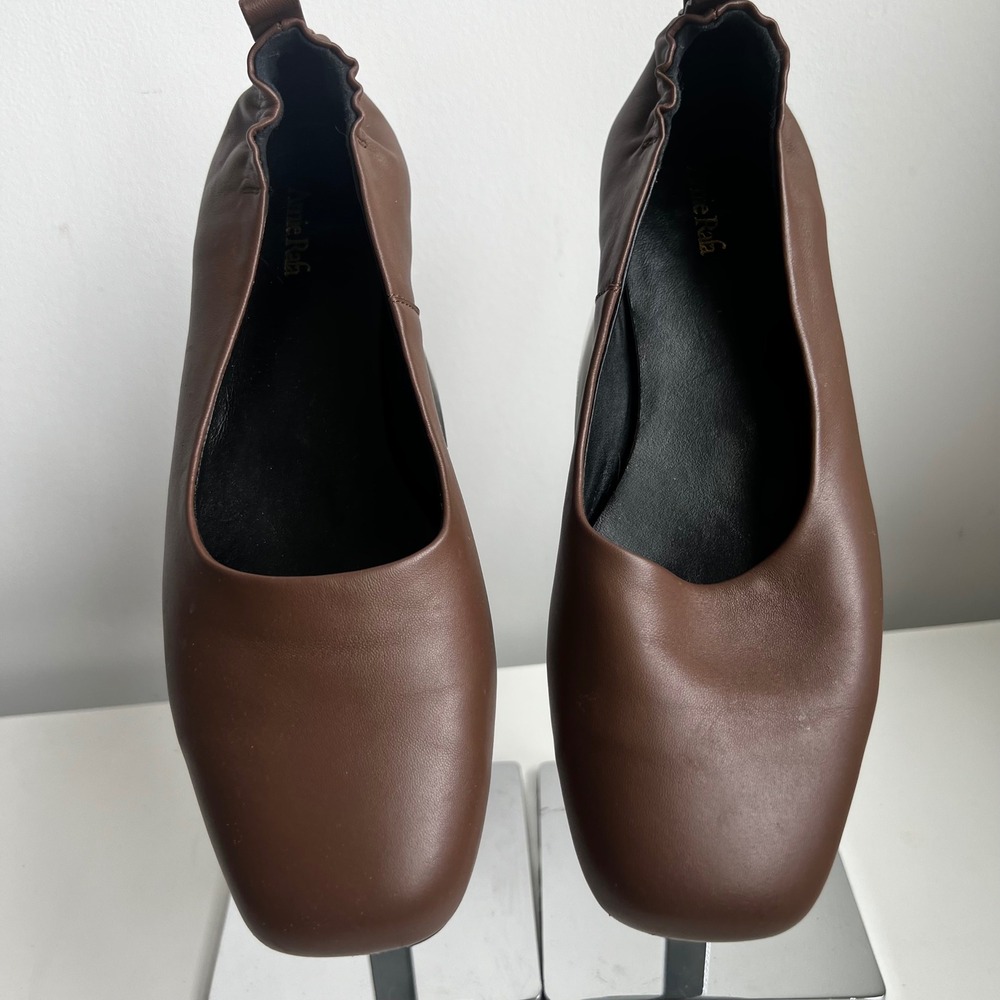 Annie Rafa Brown Leather Square Toe Block Heel Ballet Pumps Size 42
